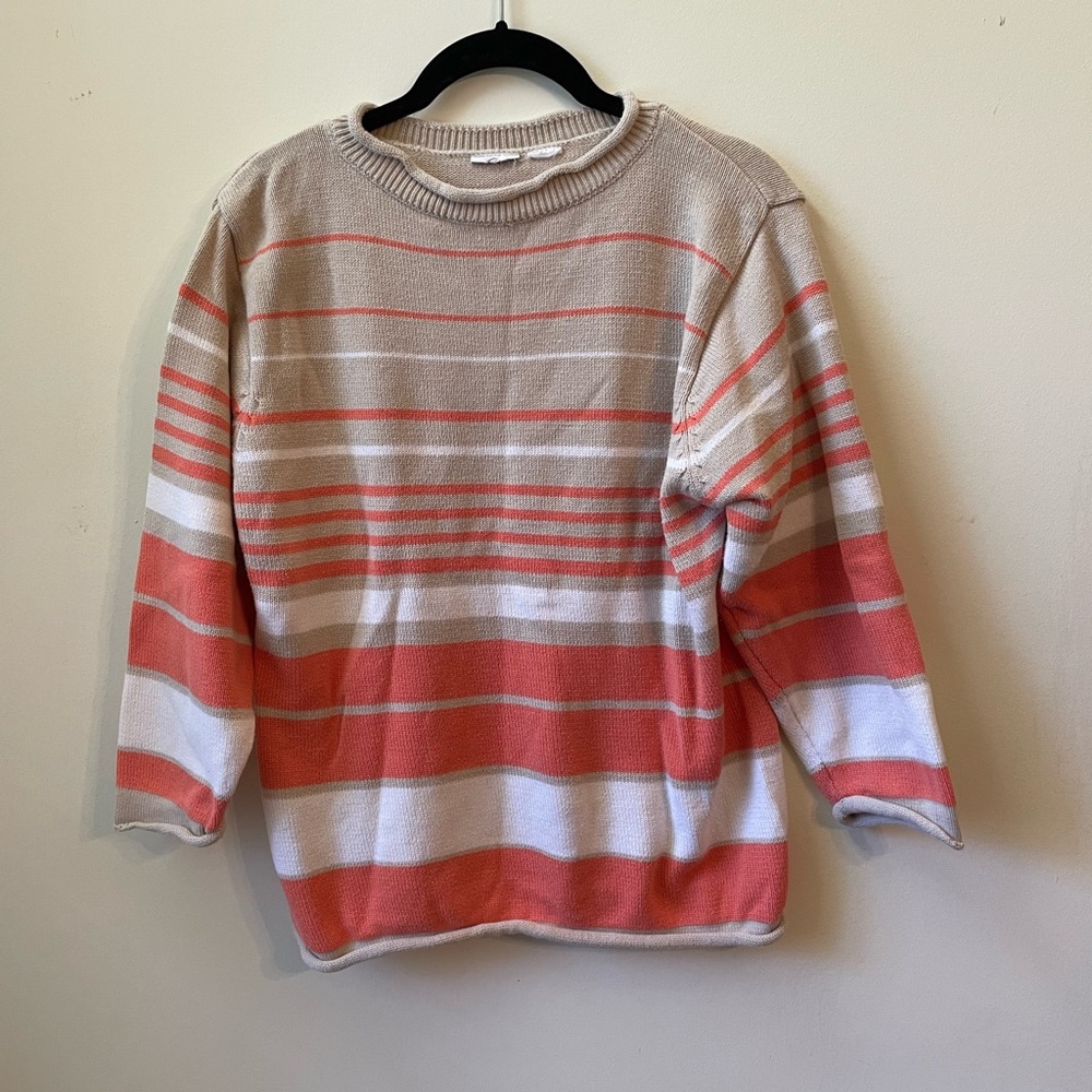 Striped Beige and Coral Sweater